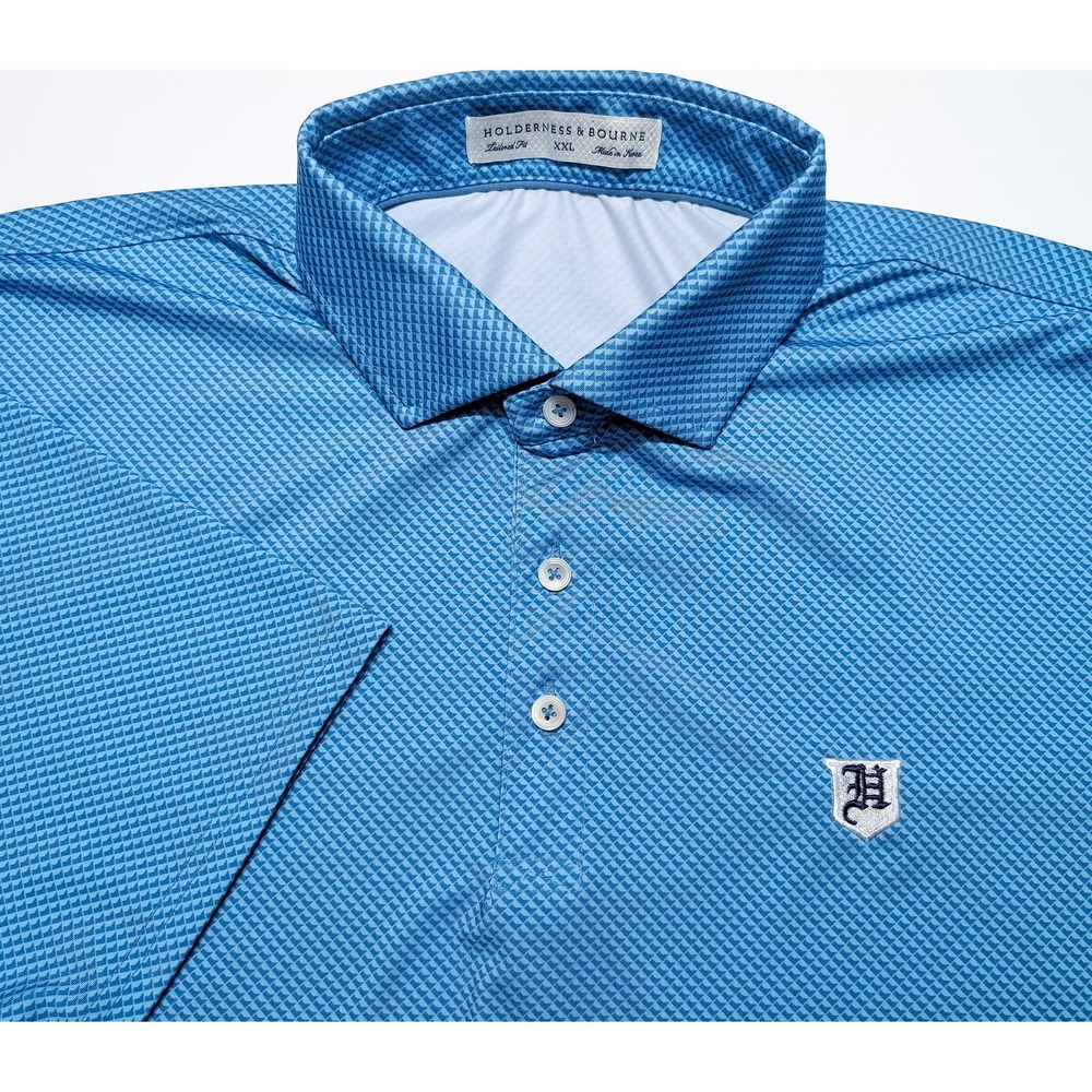 HOLDERNESS & BOURNE Polo Mens XXL Blue Excellent Hurstbourne Country Club Logo